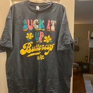 Funny short sleeved tee shirt. Heather blue.